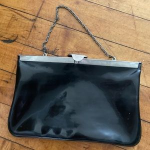 Vintage Antique Hinged Black Clutch Purse